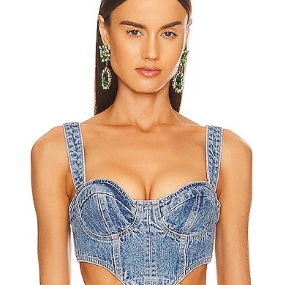 Dundas x Revolve Helena Crop Top Denim Bralette Bra Sz. XS